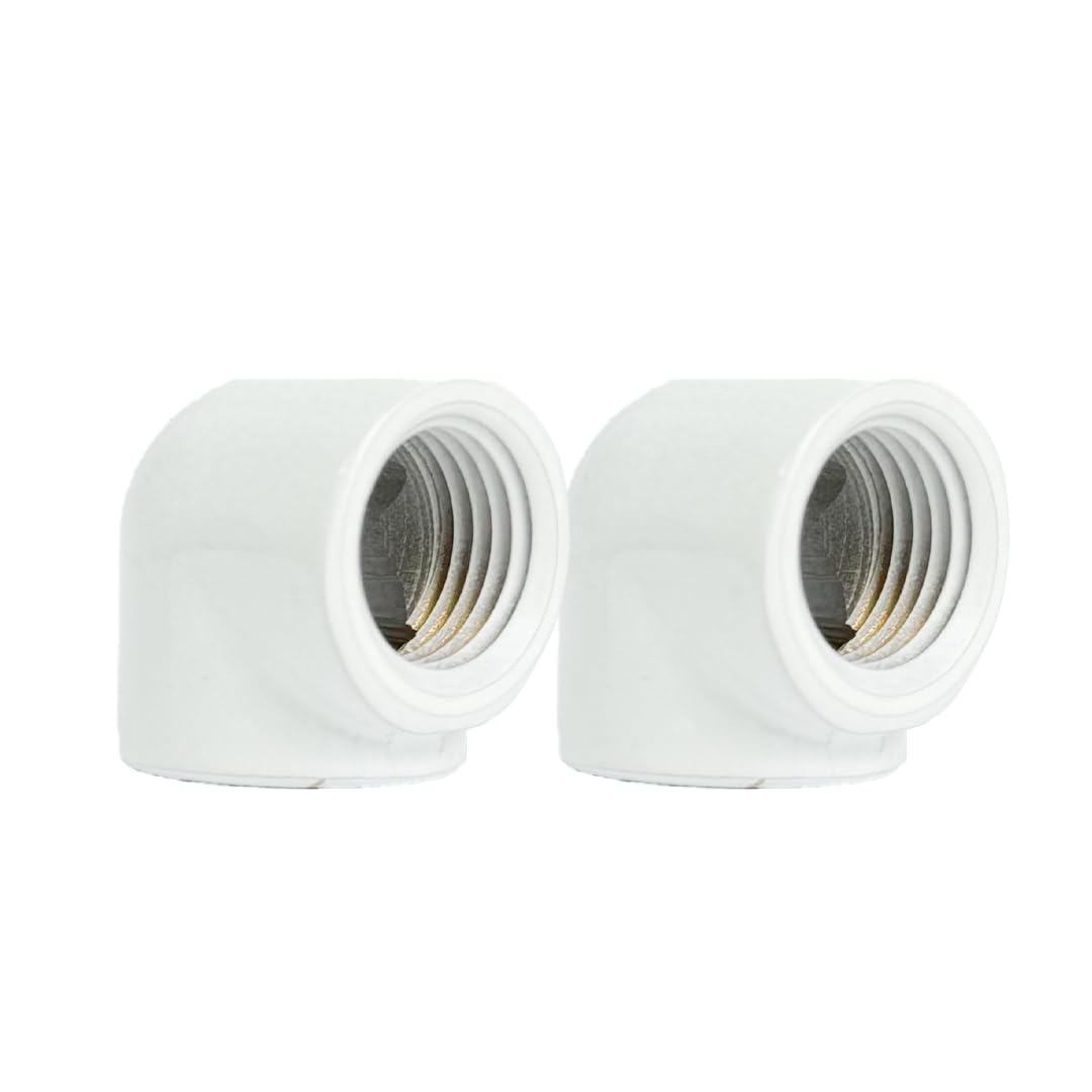 dracaena.io 2-Pack G1/4" Female to Female 90° Angle Elbow Fittings, Brass Water Cooling Connector Adapter for PC Computer Liquid Cooling Loop, Durable Leak-Proof Extender Fitting, White