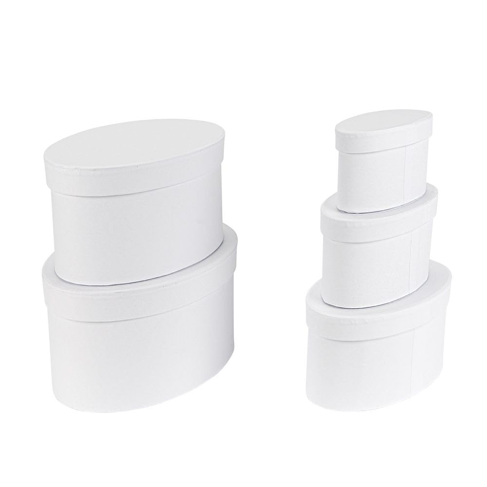 Ideen Mit Herz White Gift Boxes With Lids | Cardboard Boxes | Set Of 5 | 5 Different Sizes In Each Other | Large To Small | Made Of Sturdy Cardboard | Ideal For Birthday & Wedding | Oval |