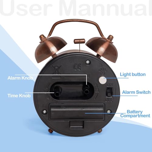 Image of HOME SKILL Alarm Clock for Heavy Sleepers Loud Clock for Adults, Table Clock with Backlight Alarm Clocks for Students Decoration Bedroom /Office (Copper Luminous)