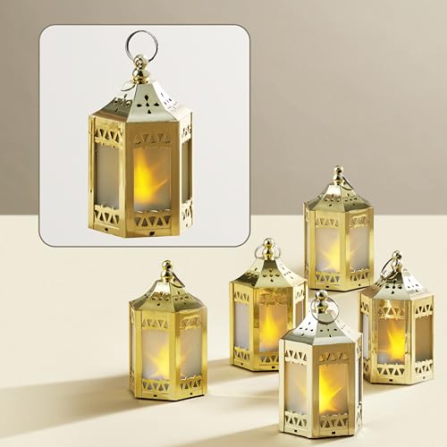 LampLust Gold Mini Lanterns for Centerpieces, 6 Pack LED Star Lantern, Batteries Included, Small Ramadan Lanterns Decorative Indoor, Ramadan Decorations for Home, Table Centerpieces for Party Event - Image 7
