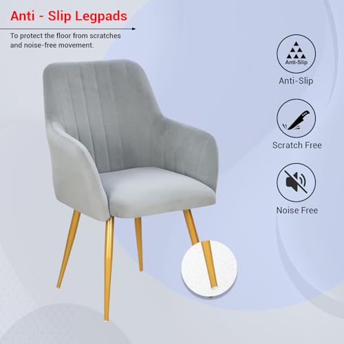 Image of Taboo Velvet Dining Chair Set of 4 | Upholstered Accent Arm Chairs | Soft Cushioned Seat with Backrest | Modern Velvet Fabric Chairs with Metal Legs | Living Room, Bedroom, Cafe & Restaurant | Cloud