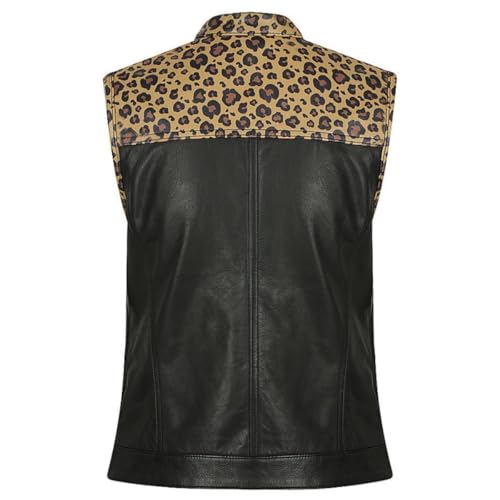 Women's Black Real Leather Jacket Vest, Distressed leather vest women, Leopard print fashion vest womens3