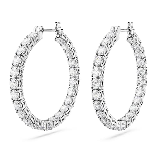Swarovski Matrix Crystal Hoop Earrings, Blue and Clear Crystals, Rhodium Finish3