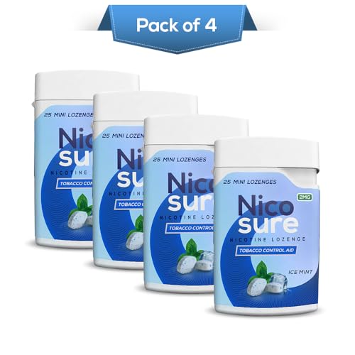 Image of Nicosure Nicotine Lozenges Container Pack-2mg-Pack of 4-100 Lozenges|Tobacco Control Aid|Icemint Flavour|Aids in Quitting Tobacco|Sugar-free|Mini Size Max Flavour