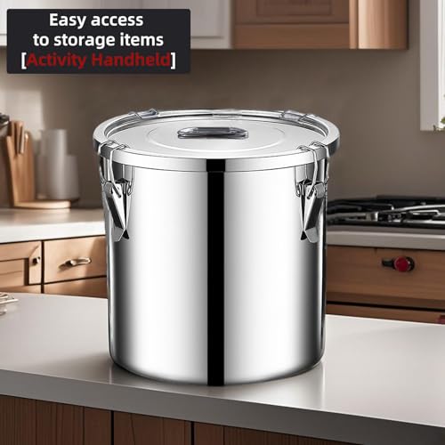 Image of stainless steel food storage containers with lids lock clips airtight container large airtight for rice flour sugar grain coffee bean storage containers Kitchen jar (1.59gal /6L)