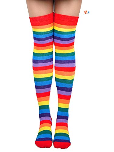 Yelaivp Girl's Stripe Rainbow Thigh High Socks Cosplay Over Knee Stockings Gloves Set Arm Leg Warmers For Women #TOP3