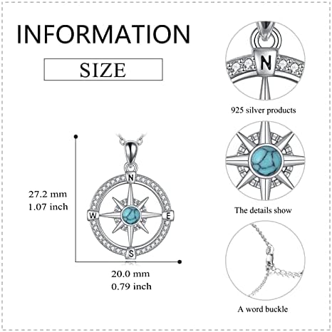 VONALA Ocean Necklace 925 Sterling Silver Mermaid/Turtle/Wave/Compass Pendant Necklace Beach Jewellery Gift for Women