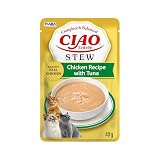 INABA Ciao Entrée Stew, Comida Húmeda para Gatos, Comida Completa con Tiras de Pollo y Atún, Rico y Cremoso Estofado Elaborado con Ingredientes Naturales, Alta Humedad, para Gatos Adultos, 1 x 40 g
