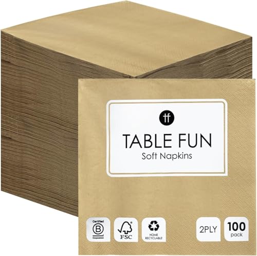 Talking Tables 100 x Bulk Pack Soft Gold Paper Napkins, Disposable Party Serviettes for Birthday, Weddings, Christmas, New Years Eve, Anniversary, Tableware, Catering, Recyclable Made in EU, 2ply 33cm