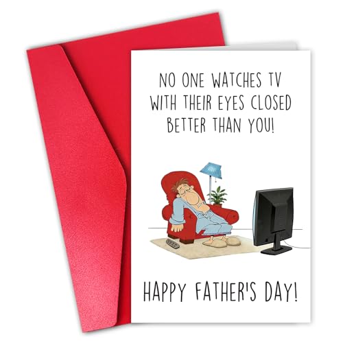 CSMOSJgreetings Sleeping TV Joke Father's Day Card, Relatable Eyes Closed Gift, Cartoon Couch Potato Greeting Card