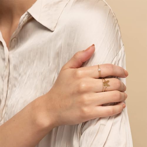 NVWAROCK 1mm Butterfly Bow Thin Stacking Rings for Women 14K Gold Filled Slim Statement Band Ring Non Tarnish Cute Pinky Ring Size 9 by NVWAROCK - Used condition - Image 5