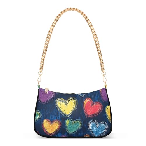 Zipper Lady One Shoulder Bag Colorful Hearts Valentine Clutch Handbags Formal Womens Evening Bags Purse with Chain Strap