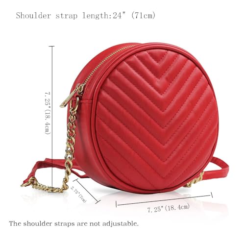 Image of Round Crossbody Bag for Women,PU Leather Shoulder Bag with Metal Chain Strap, Cellphone Purses with Zipper