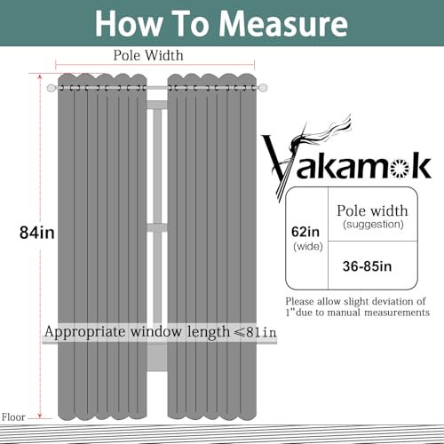 Yakamok Blackout Curtains Room Darkening Thermal Insulated Window Panels,Solid Grommet Top Drapes for Bedroom/Living Room(62Wx84L,Greyish White, 2 Panels)