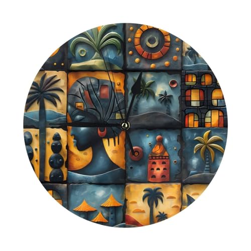 TZTTZT Horloge murale pour décoration de salon Art africain Mosaïque Horloge murale à piles silencieuse sans tic-tac horloge murale moderne de 10 pouces décorative...