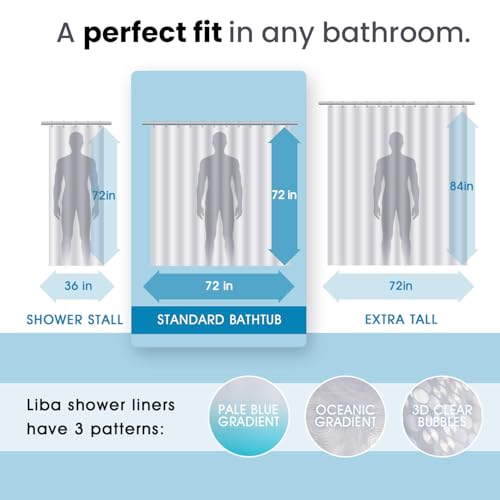image for LiBa PEVA Shower Curtain Liner with 12 Plastic Rings - 8G Waterproof S