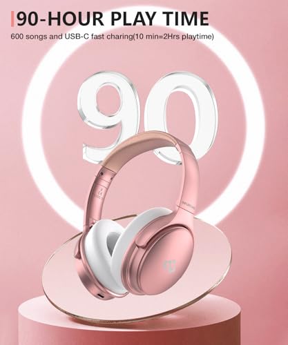 image for INFURTURE Rose Gold Active Noise Cancelling Headphones with Microphone
