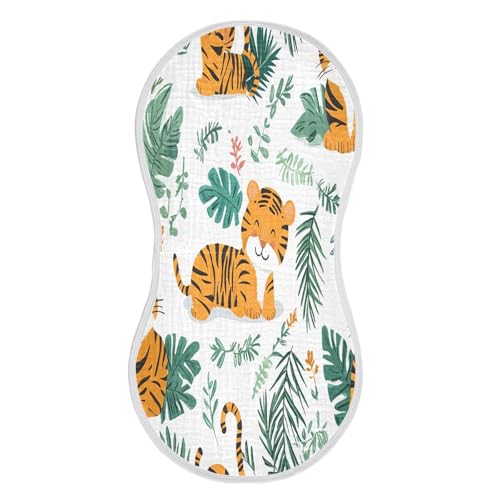 Cartoon Tiger Plant Burp Cloths Cotton Baby Washcloths,Large 22x11in Burping Cloth Absorbent and Soft for Newborn Baby Boys and Girls,4 Pack