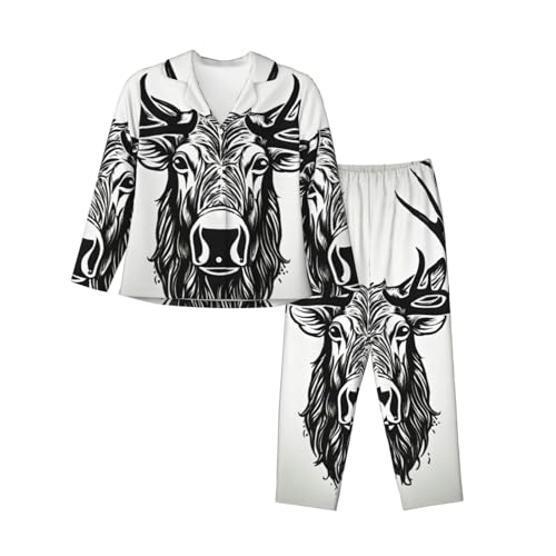 Pyjama 2 pièces à imprimé cerf avec haut à manches longues pour homme et femme
