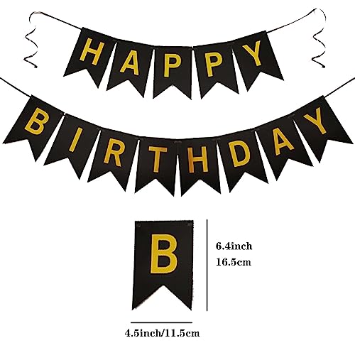 Image of Happy Birthday Banner Sign with Shiny Letters Glitter Birthday Banner Decoration DIY Party Decoration Supplies（Black）