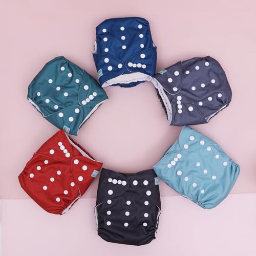 Image of ALVABABY Baby Cloth Diaper 6 Pack with 12 Inserts One Size Cloth Diaper Covers Adjustable Washable Reusable for Baby Girls and Boys