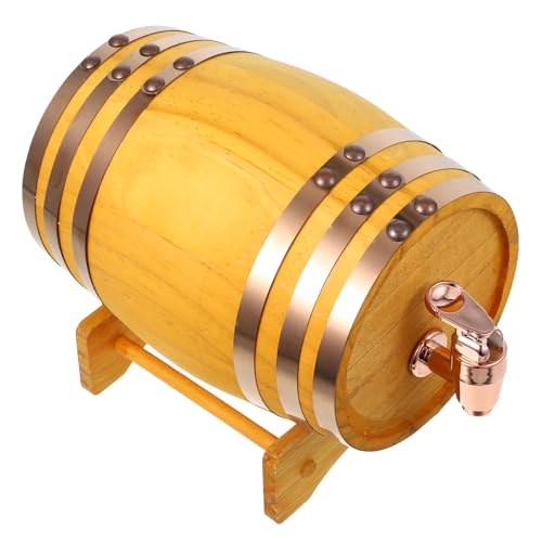 Homoyoyo Barril de Madera para Vino Tinto 1L Grifo y Soporte Barrica Pequeña de Roble Natural 6 Aros Metálicos Adecuado para Almacenamiento y Decoración Hogar y Bares