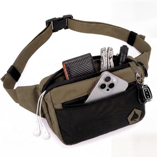 Image of HighSpeedDaddy Carry Fanny Pack - 500D Water-Resistant Nylon, Quick Access Pocket, YKK AquaGuard Zippers, EDC Bag with Adjustable Waist (upto 49 inch), Everyday Carry for Men & Women - Green /Black