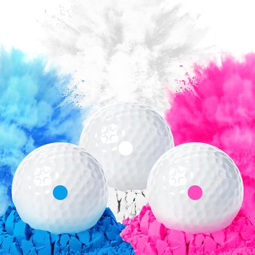 Thiodoon 3 Pack Gender Reveal Exploding Golf Balls Prank Golf Balls Funny Joke For Golfers Best Gift For Expecting Parents 3 Piece Set(Blue & Pink & White) cover