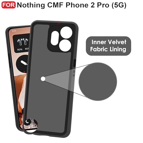 Image of CEDO Back Cover for Nothing CMF Phone 2 Pro (5G) | Camera Bump Protection & Inner Velvet Fabric Lining | Ultra Slim Matte Soft Rubberised Case Cover (Black)