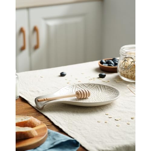Image of Ceramic Spoon Rest for Stove Top, 7.48 Inches Spoon Holder for Kitchen Counter, Kitchen Counter Decor, Dishwasher Safe, Off-White