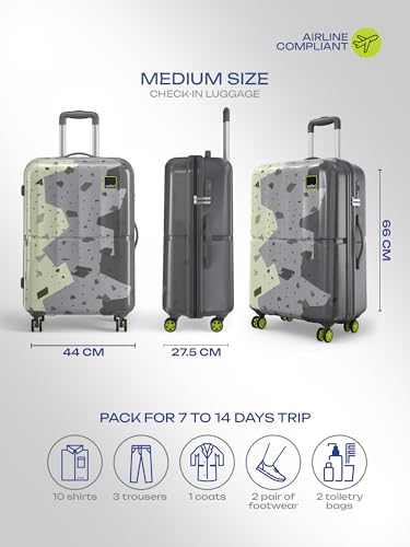Image of Safari Tazzo 8 Wheels 66cm Medium Size Trolley Bag, Hard Case Polycarbonate, 360º Wheeling Small Check in Luggage, Suitcase for Travel, Trolley Bags for Travel, Printed