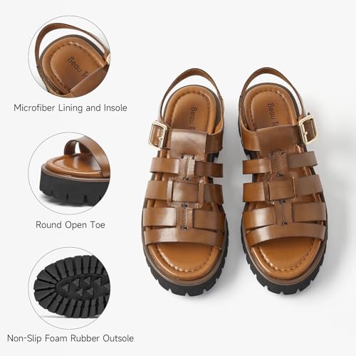 Image of BEAU TODAY Women's Platform Fisherman Sandals, Chunky Gladiator Sandals for Women, Casual Open Toe Leather Sandals, Comfortable Lightweight Dressy Sandals with Ankle Buckle