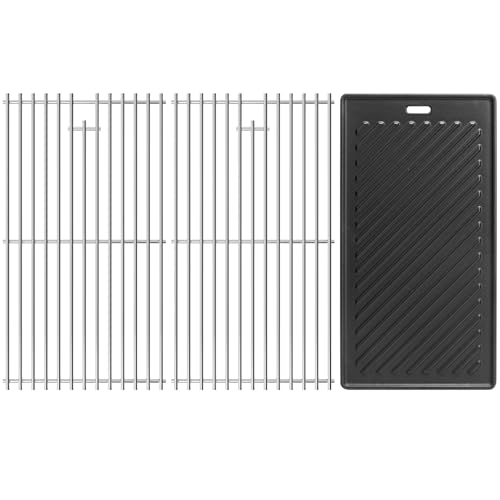 Image of SafBbcue Replacement Parts for Monument Grill 35633 41847NG 24367 24633 17842 4-Burner Gas Grill, Stainless Steel Cooking Grids Cast Iron Reversible Griddle for Monument Grills 97888 96333