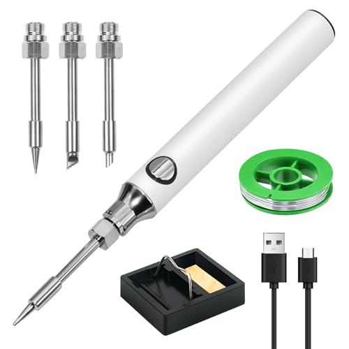 Soldadura Kit De Soldadura De Hierro Eléctrico Kit De Soldadura Portátil Inalámbrico Temperatura Ajustable, Con 3 Puntas De Soldadura, Alambre De Soldadura, Soporte De Hierro De Soldadura Profesional