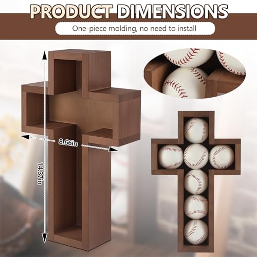 Image of Teenyyou Baseball Holder for 7 Balls, Walnut Wall Display Wooden Shadow Box