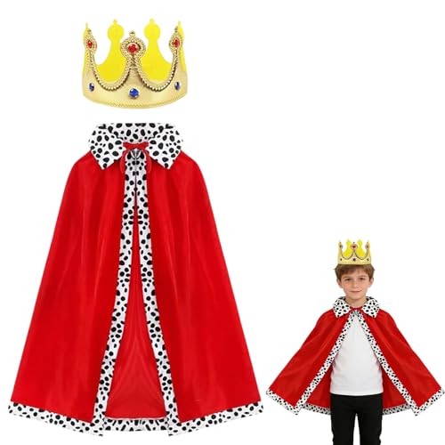 Enjoyaa 2 Pcs King Costume Set - Wise Man Nativity King Costume with Crown & Cape Role Play Robe Christmas Nativity Play Halloween Coronation & Birthday Dress Up (red)