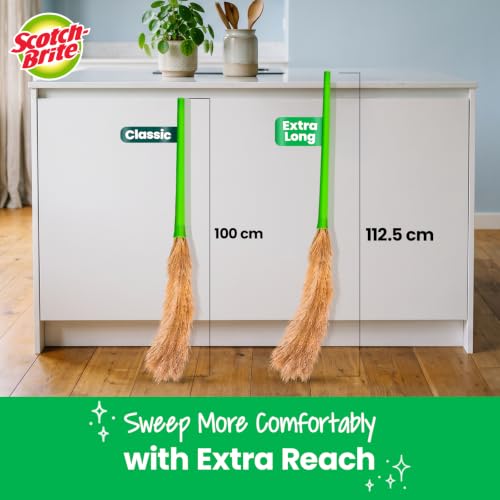 Image of Scotch-Brite XL No-Dust Broom with Long Handle |Flat Fiber Jhadu for Fine Dust & Hair, Reaches All Corners | Multipurpose Floor, Cobweb & Ceiling Cleaner | No Back Strain.