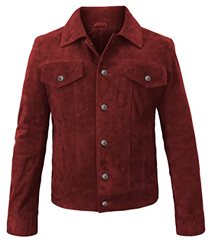 Image of Suede Leather Trucker Jacket Men - Mens Western Style Cowboy Suede Leather Coat - Vintage Motorcycle Jacket