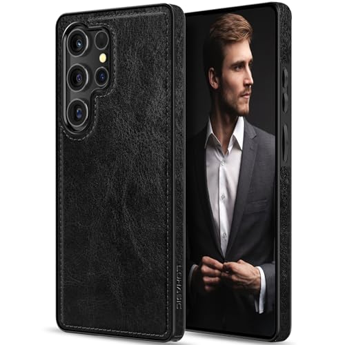LOHASIC for Galaxy S25 Ultra Case, 5G Slim Premium PU Leather, Black