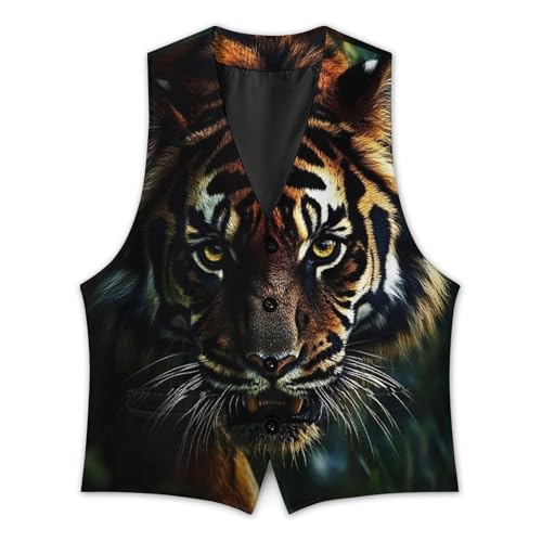 Portrait of Wild Tiger Men's Suit Vest Slim Fit V-Ncek Waistcoat Business Casual Vest3
