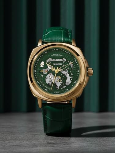 Image of French Connection The Max Automatic Men's Watch Green Leather Strap-FCA03-5