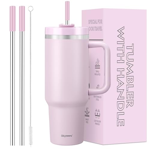 Becher mit Griff und Strohhalm, 2 Deckel (2-in...