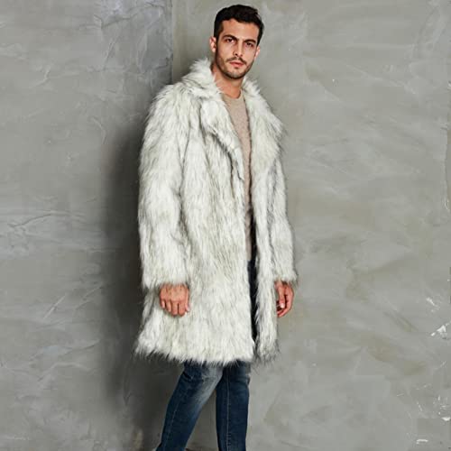 Kuokuo Men's White Faux Fur Coats Open Front Winter Warm Long Jackets Fleece Thick Plus Size Fashion Cardigan Mink Coat4