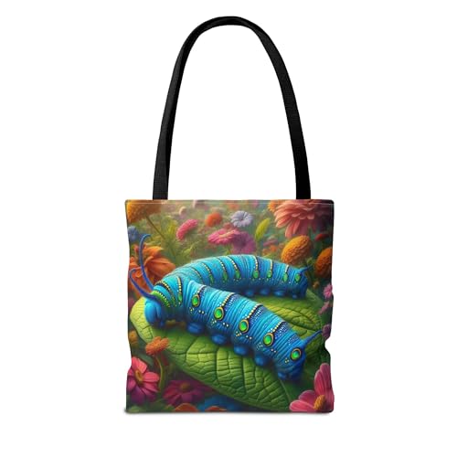 Premium Blue Morpho Caterpillar Tote Bag with Reinforced Stitching on Handles2