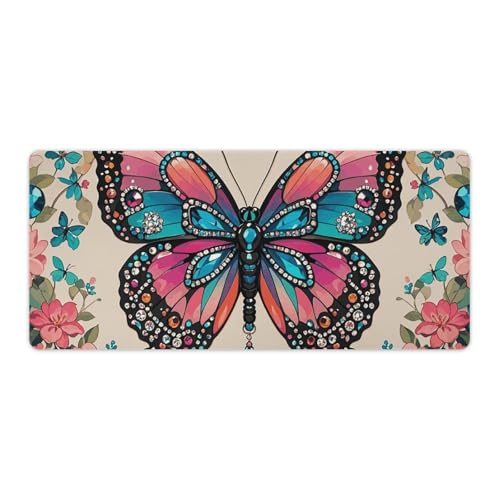Tapis de souris de jeu en caoutchouc antidérapant avec motif esthétique papillon strass xl
