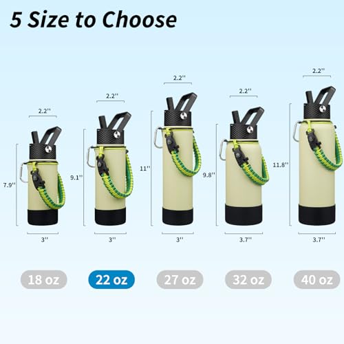 Image of BJPKPK 22oz Insulated Water Bottle with 3 Lids, Straw Lid & Handle