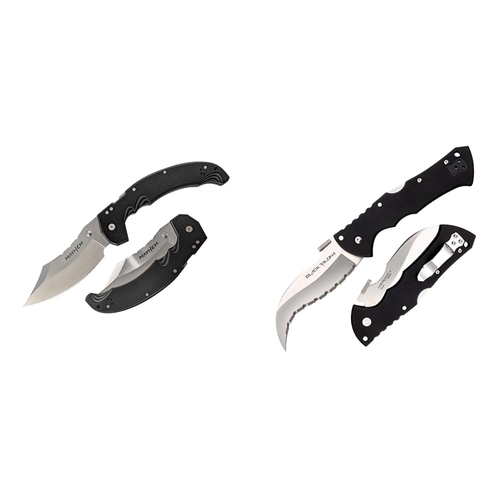 Cold Steel Mayhem 6in AUS10A Blade G10 Handle Folding Knife and Black Talon II S35VN Steel 4in Folder