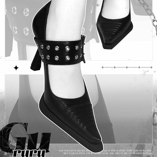 GURURU Goth Heels Buckle Shoes for Women Mary Jane Closed Pointed Toe High Heel Pumps Punk Heels2