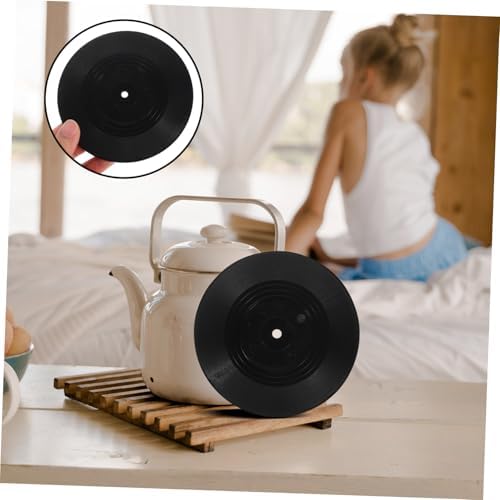 NUOBESTY 6 parça retro vinil plak altlık kaymaz içecek matları pratik hafif CD bardak pedleri ev, bar, restoran için çok yönlü masa dekorasyonu - Görsel 6