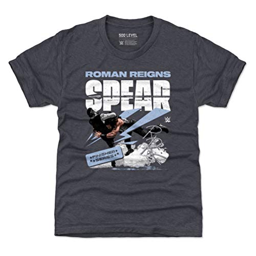 500 LEVEL Roman Reigns WWE Youth Shirt (Kids Shirt, 8Y Medium, Tri Navy) - Roman Reigns Spear WHT